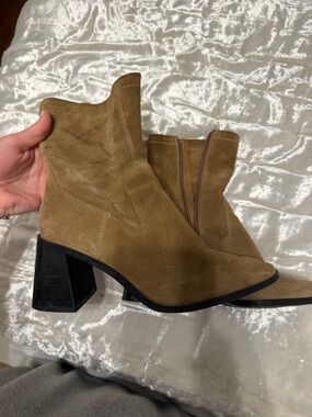 Women's Suede Ankle Boots in Brown - Stylish Block Heel
